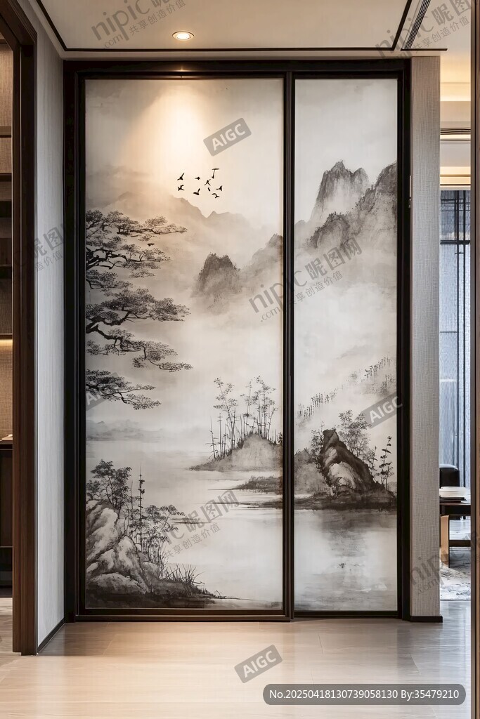 中式山水屏风 雅致入户景