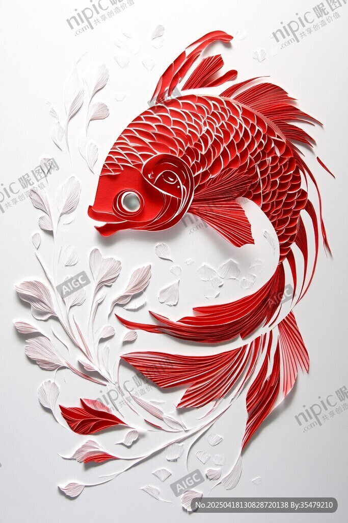 立体红纸金鱼艺术造型