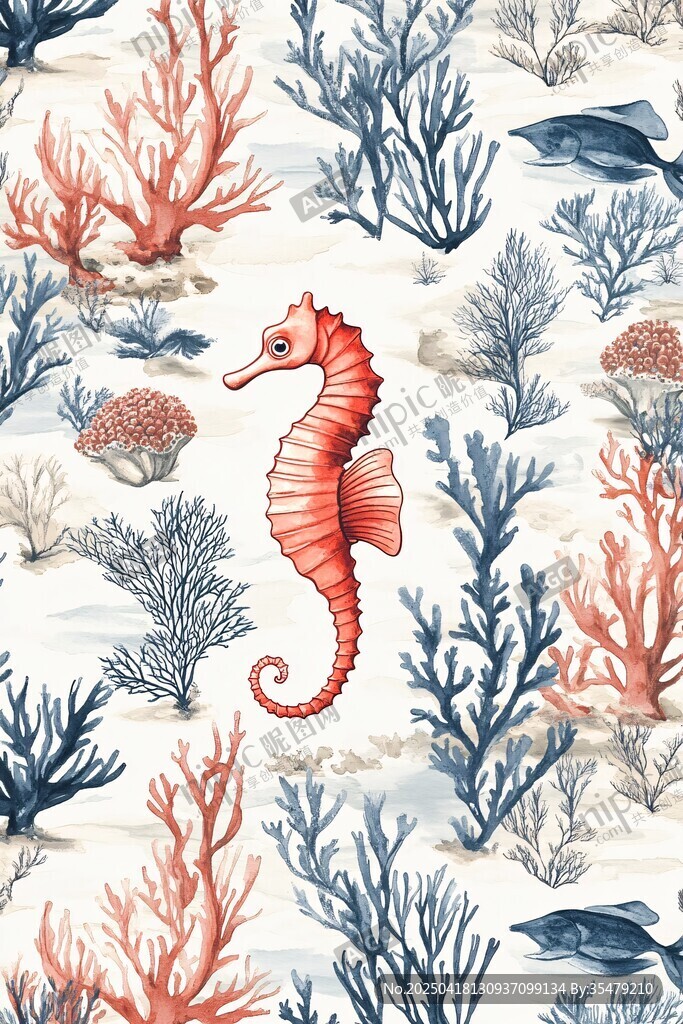 海洋生物水彩无缝图案