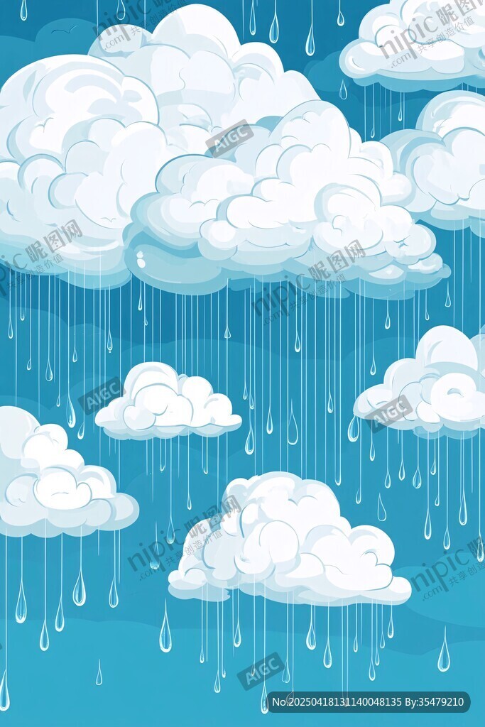 蓝色天空中云朵与雨滴