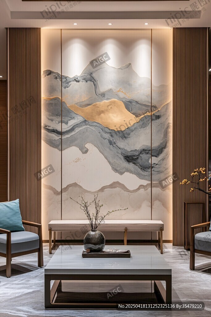 中式客厅 山水壁画雅致空间