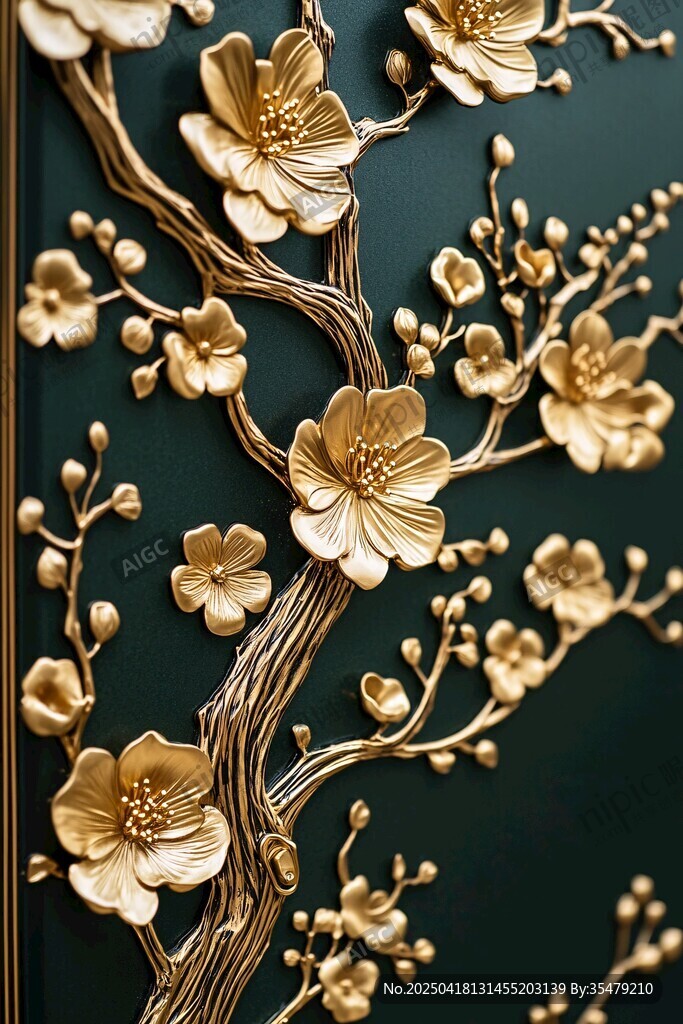 金色浮雕梅花装饰艺术