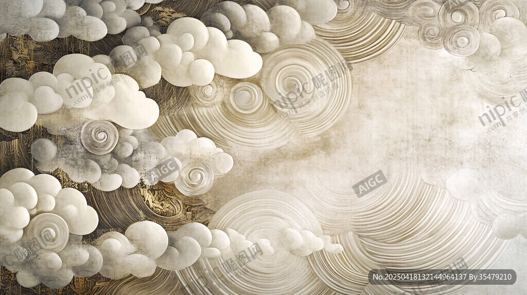 中式云纹立体背景装饰图
