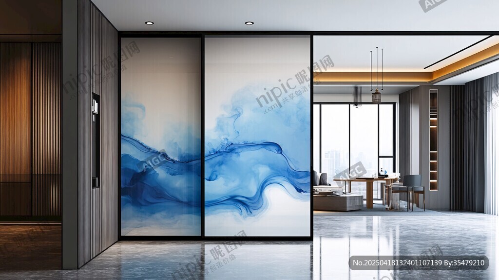 中式水墨风客厅移门设计