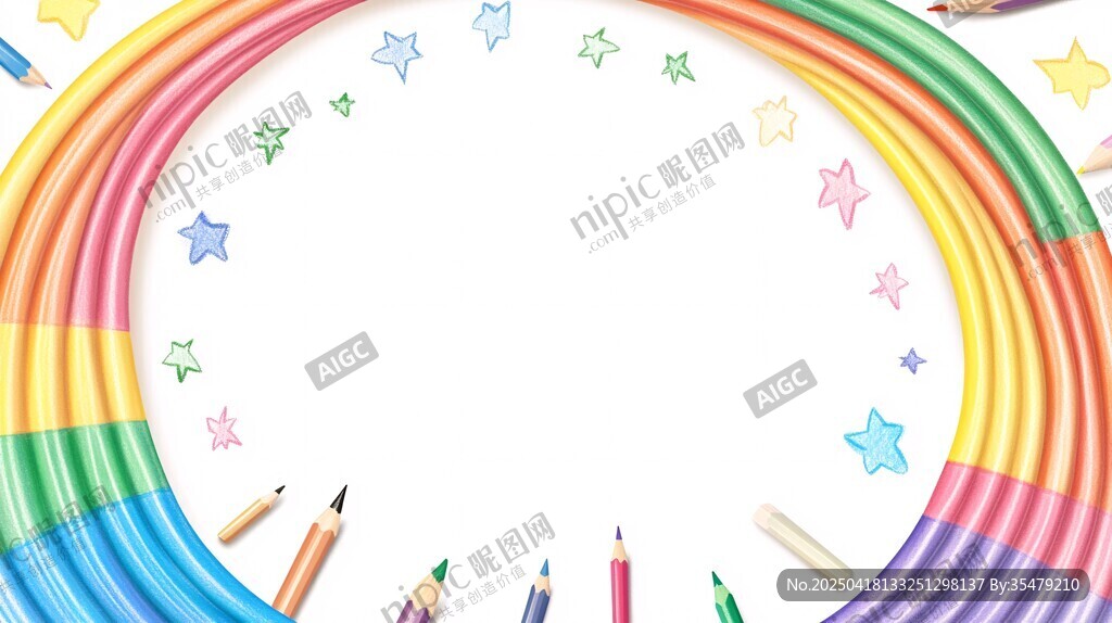 彩虹彩铅笔梦幻边框背景