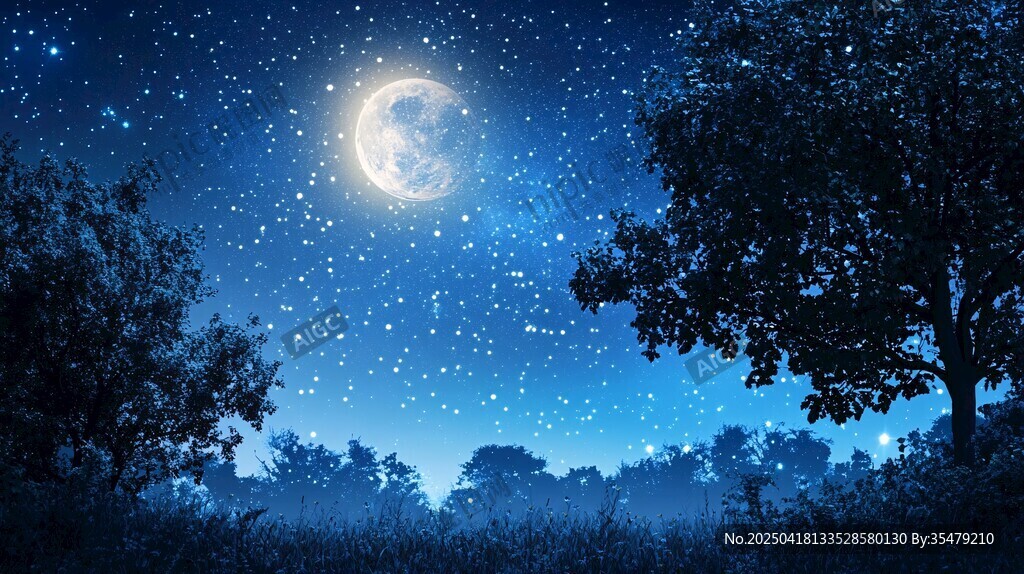 月夜森林星空梦幻景象