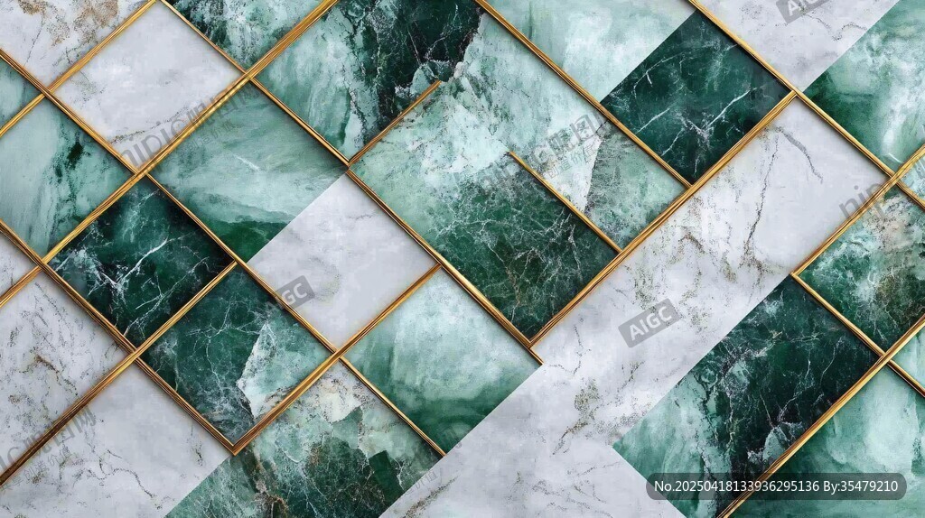 绿白大理石几何拼接纹理