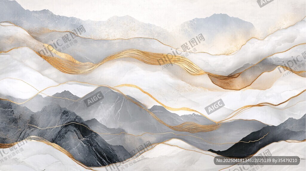 金纹山水抽象艺术画作