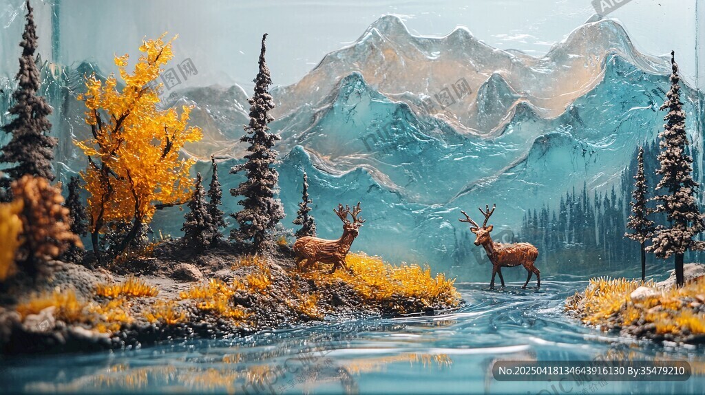 秋日山林鹿影与山水风光