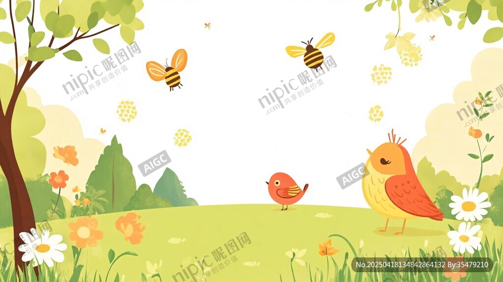 春日林间的小鸟与蜜蜂