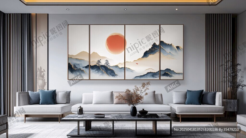 现代客厅中式山水装饰画