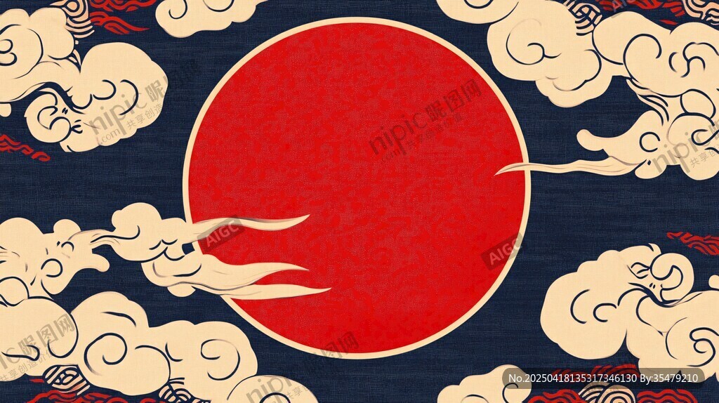 中式云日传统风图案背景