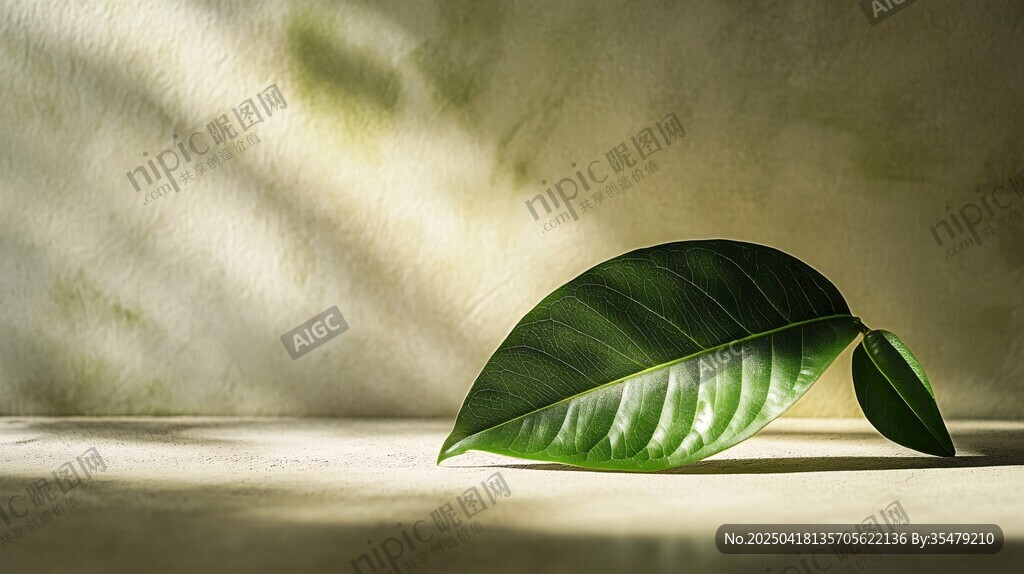 一片绿叶的静谧光影
