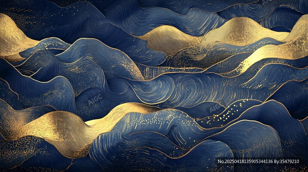 蓝金相间中式海浪纹理图