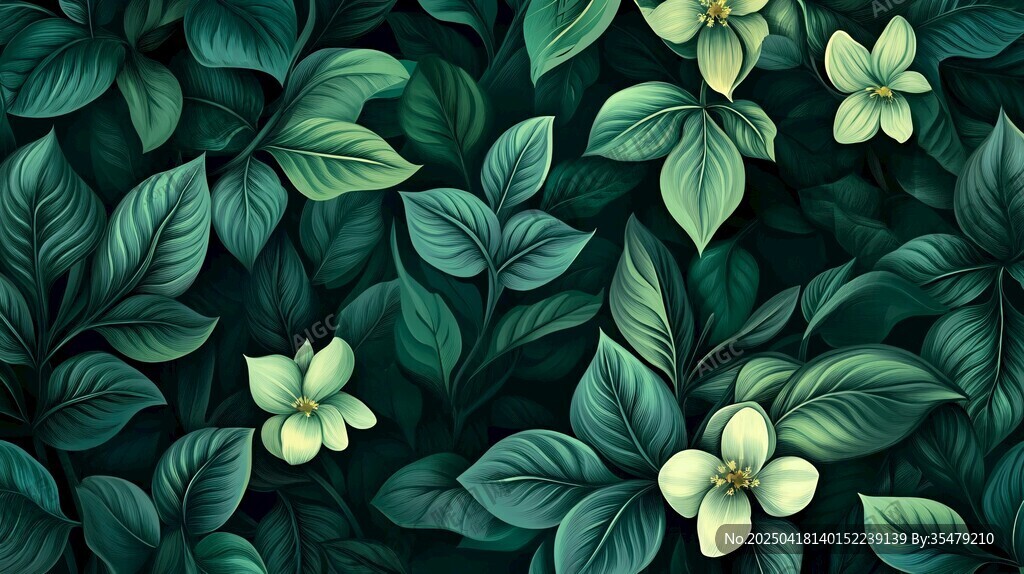 清新绿叶繁花植物图案