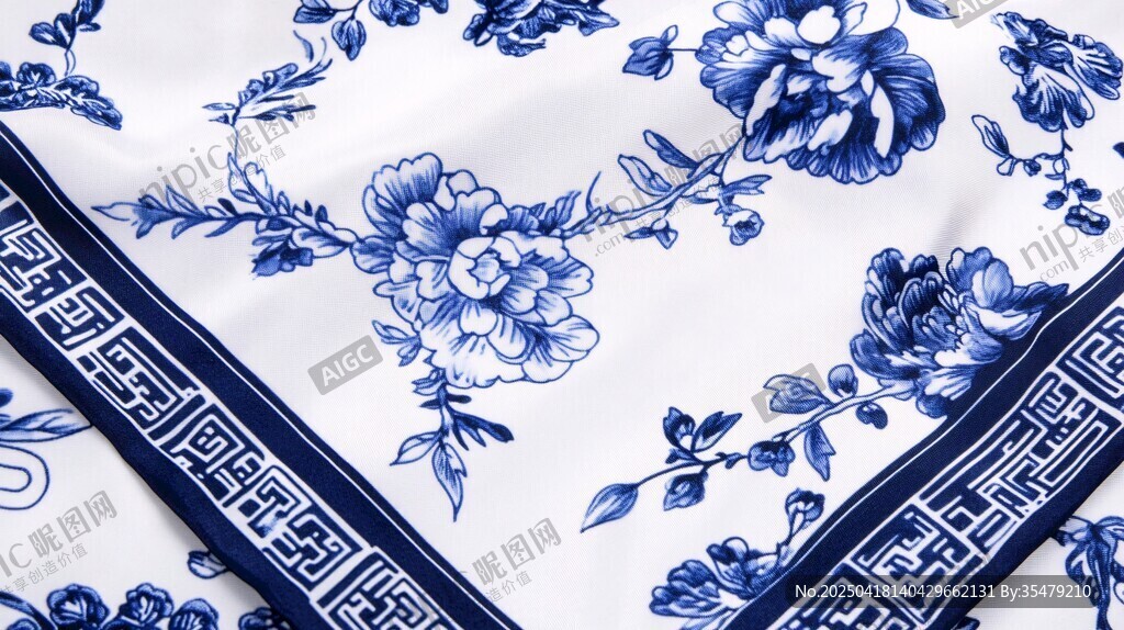 蓝白青花丝巾尽显中式典雅