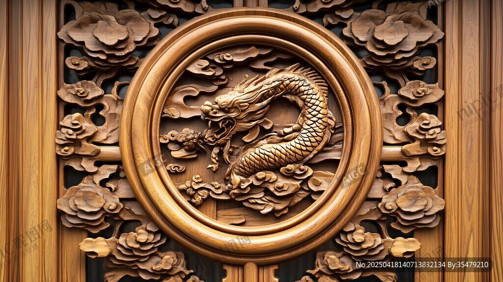 中式木雕龙纹装饰图案