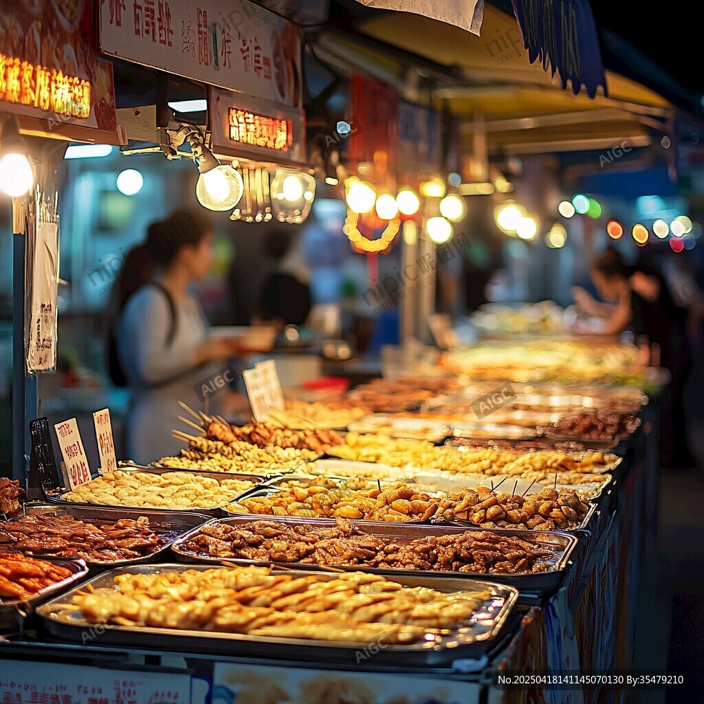 夜市美食摊 多样小吃诱人