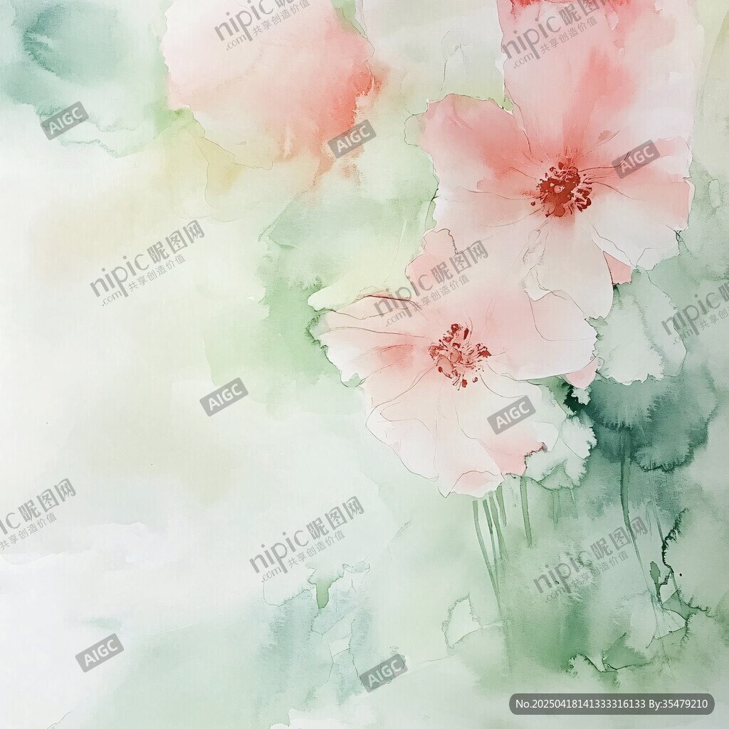 水彩绘就的柔美花卉图景