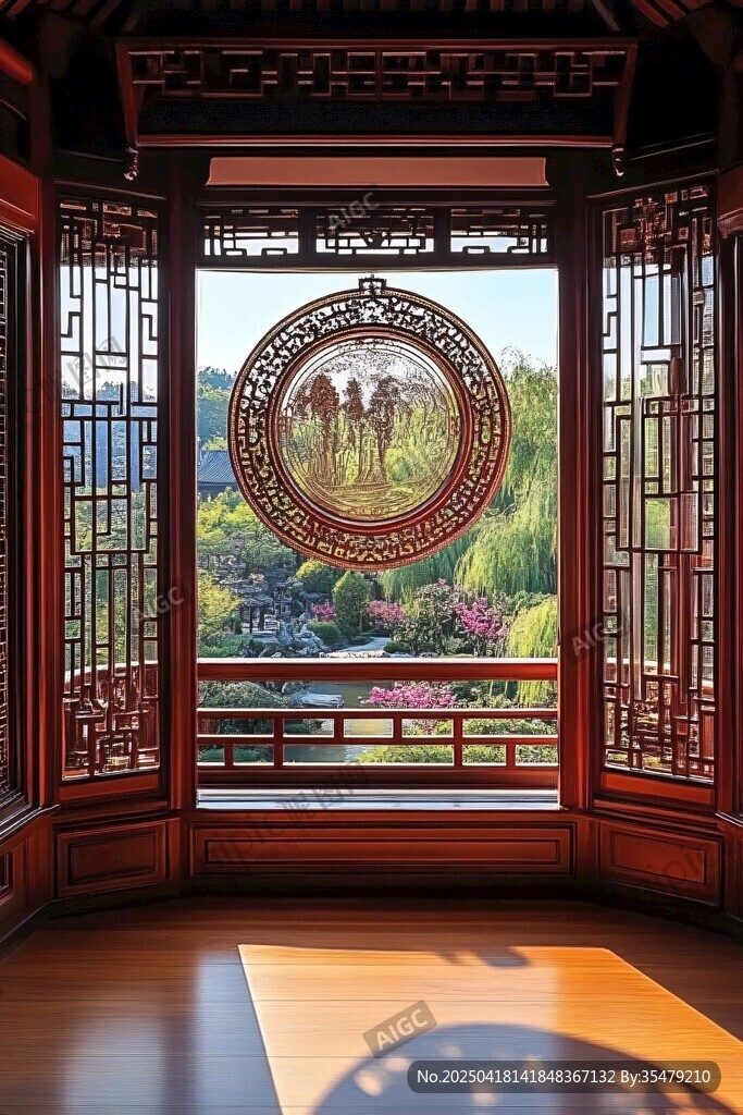 中式窗景映园林美景