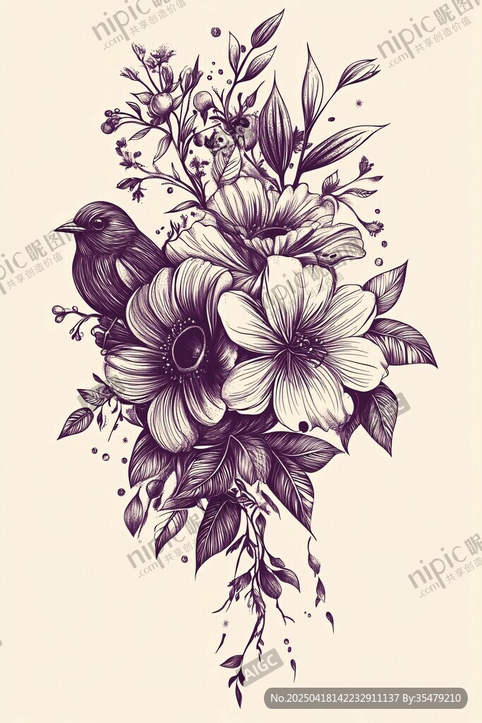 花鸟雅致插画