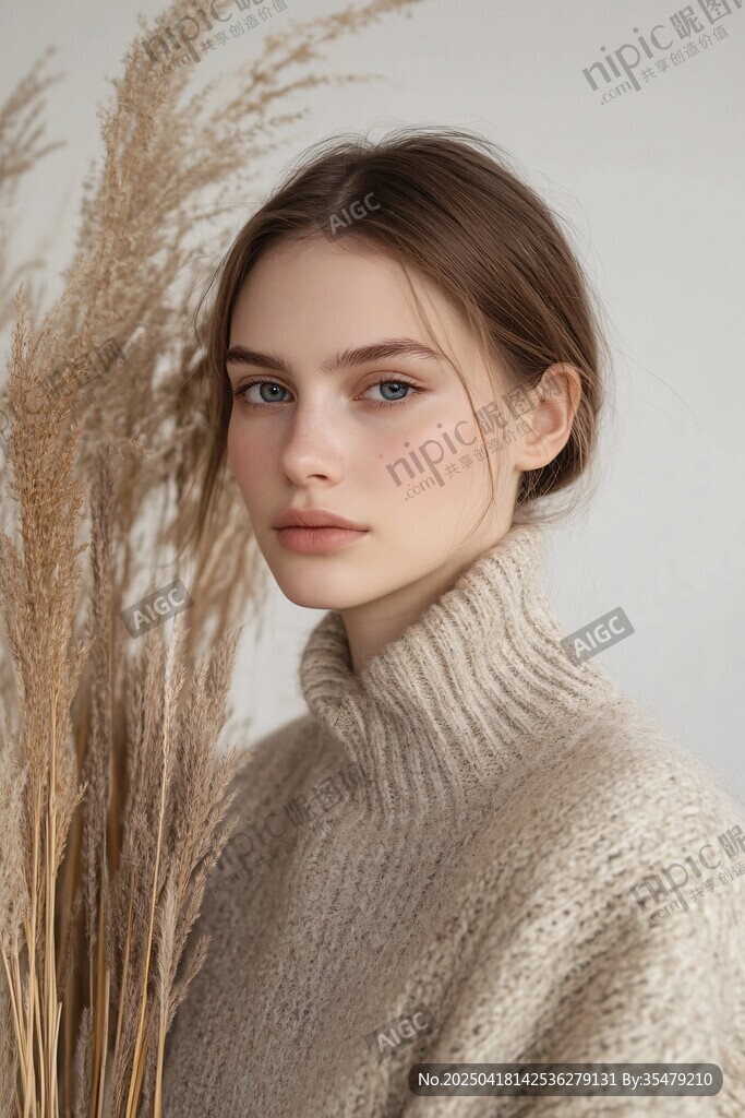 身着高领毛衣的清新女子