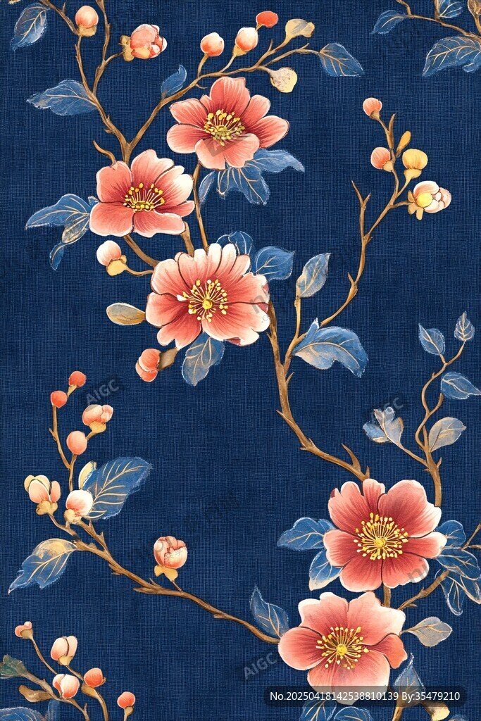深蓝底花卉精美图案