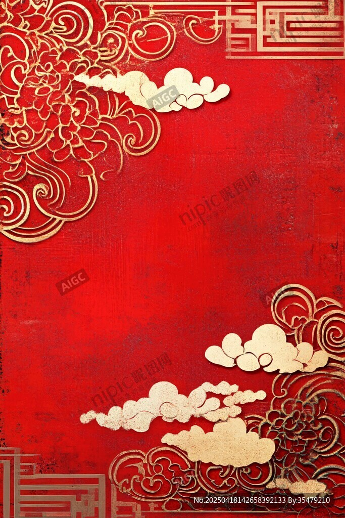 中式红金祥云边框背景图
