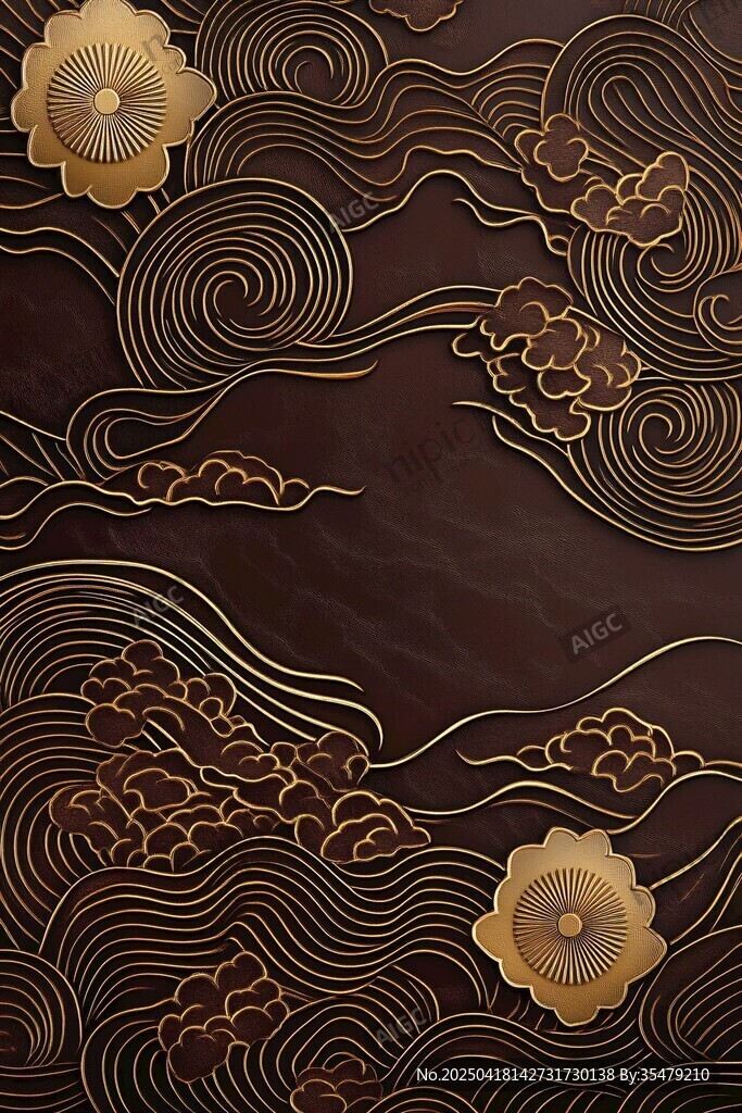 中式黑金云纹花卉装饰图