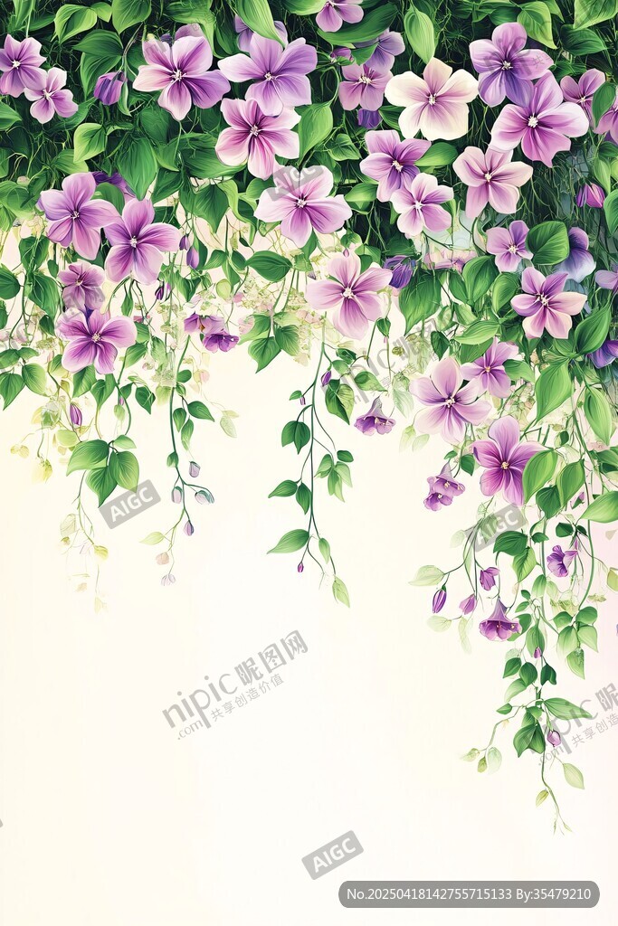 垂挂紫花藤蔓唯美画面
