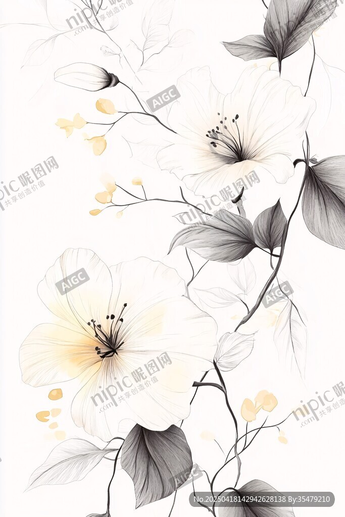 水墨风花卉装饰图案