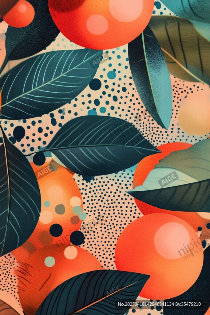 缤纷水果叶饰插画图案
