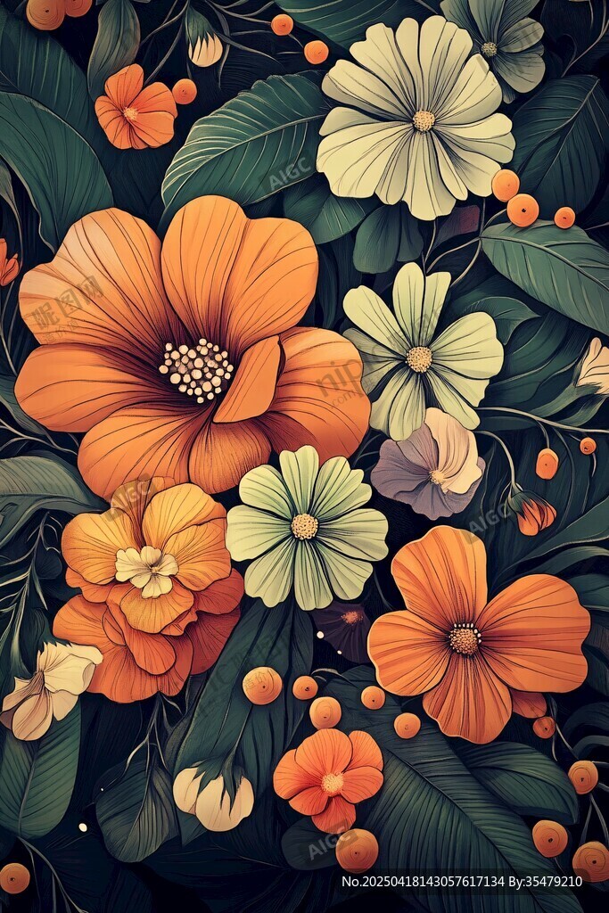 绚丽花卉插画