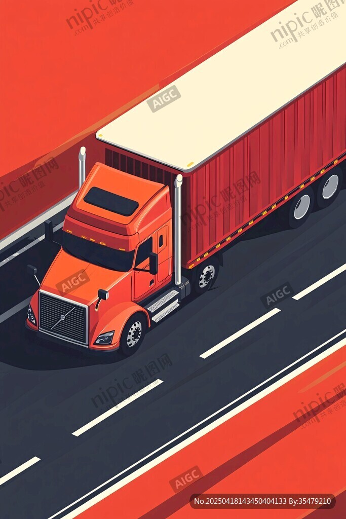 公路上的橙色货运卡车