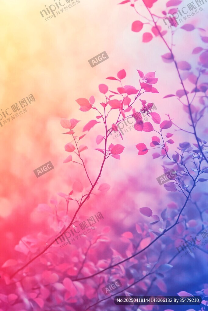 梦幻粉紫枝叶的唯美景象