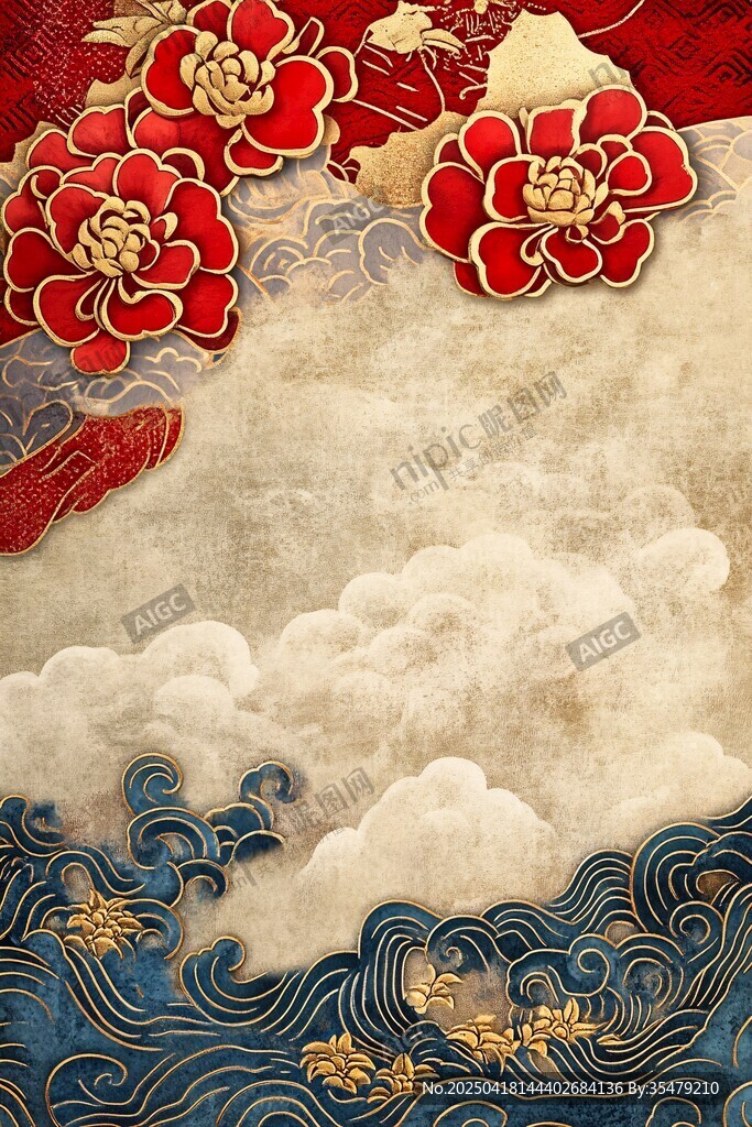 中式传统花卉云海装饰图