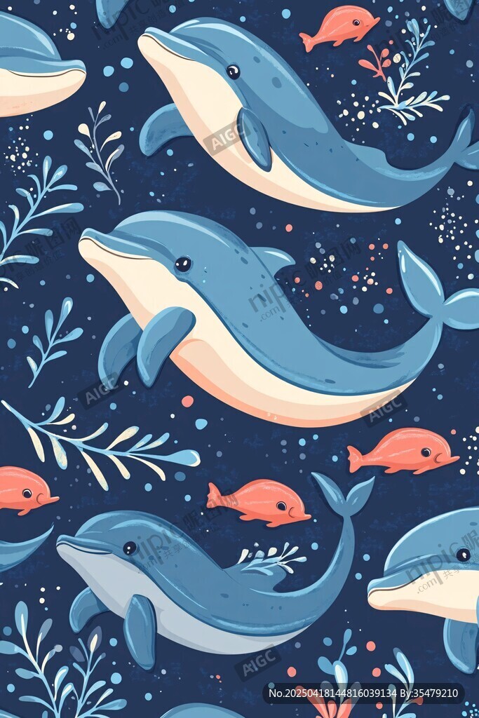 海洋生物卡通无缝图案