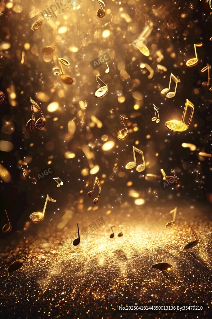 金色音符洒落梦幻音乐场景