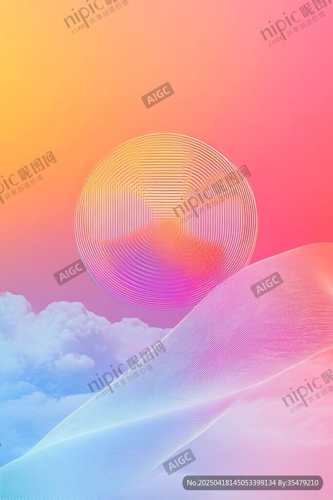 梦幻渐变天空中的奇幻圆球