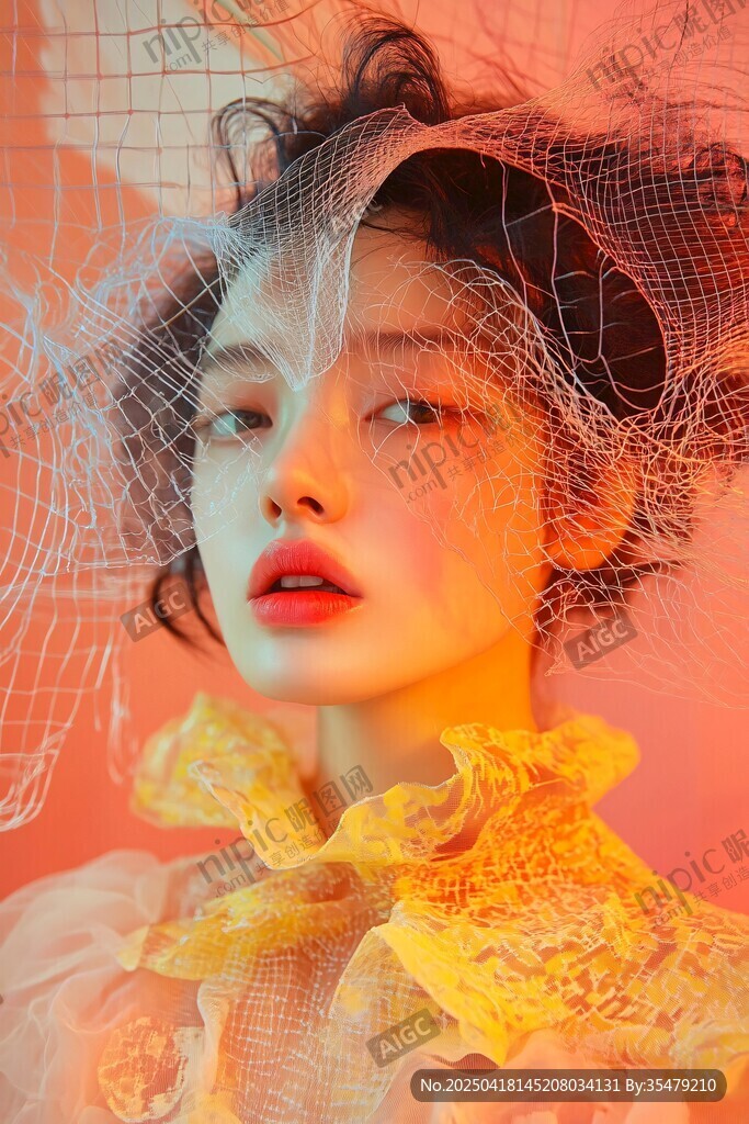 梦幻网纱下的复古优雅女子