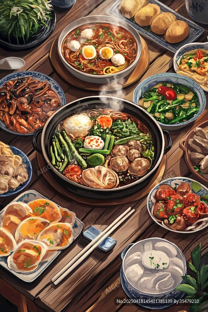 丰盛中式佳肴摆满桌