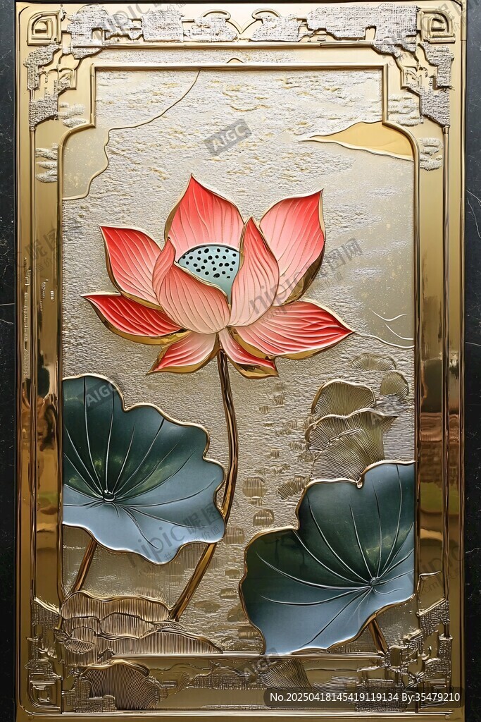 金色浮雕荷花装饰艺术画