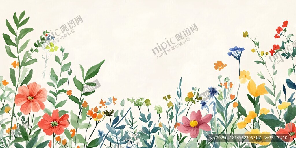 手绘花卉边框插画背景图