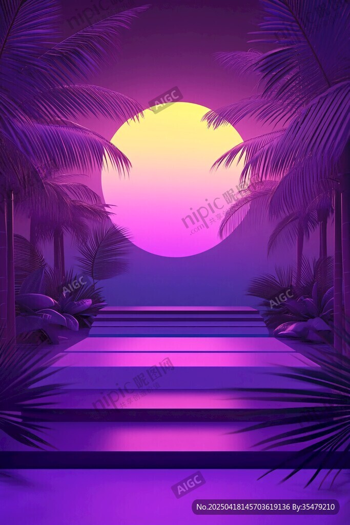 梦幻紫色热带落日景观