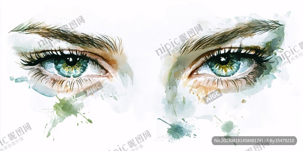 水彩绘就的迷人双眸