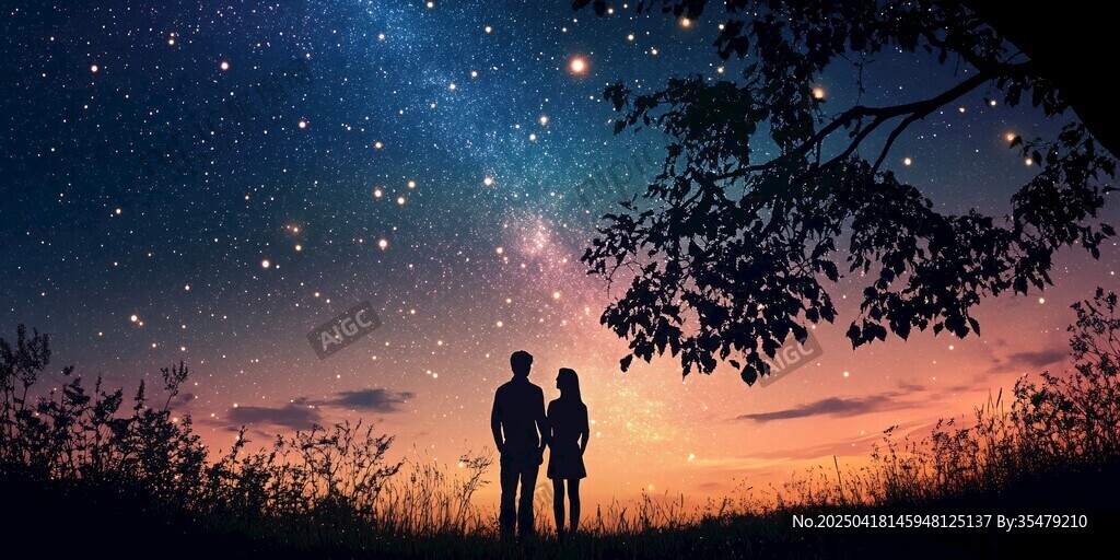 情侣赏星空浪漫剪影