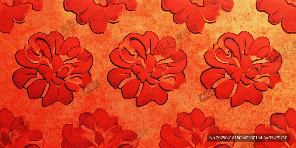 红色花卉图案背景纹理