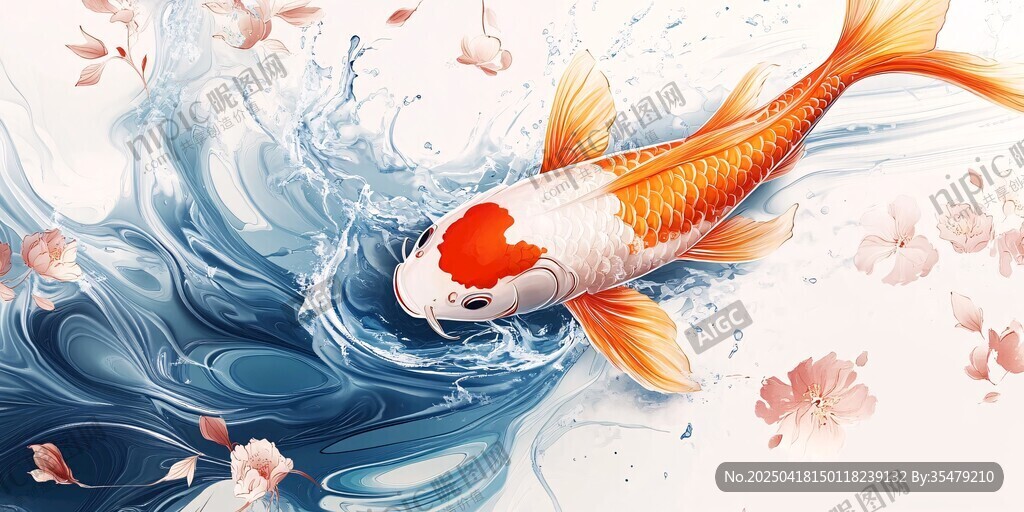 锦鲤畅游 水花樱花相伴