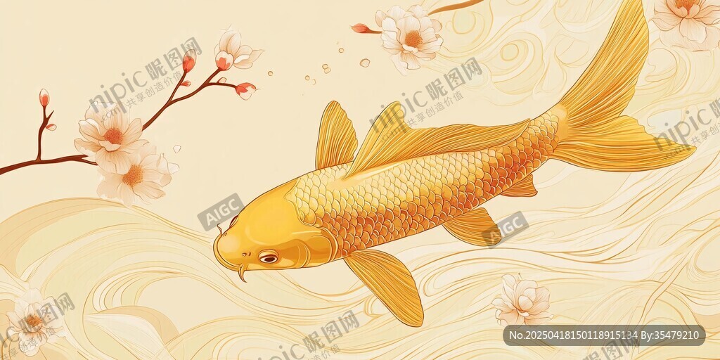 金鲤戏花图
