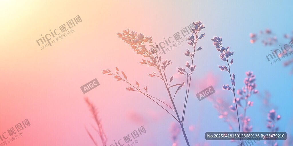 梦幻霞光中的清新花草